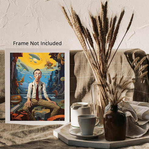 Posterizer 1 pcs-Surrealist art of a man with aliens-flying cars-Abstract & Modern Art-Fantasy & Fiction Art-Gift for Art Lovers-Decor for Home & ...