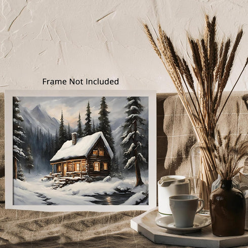 Posterizer 1 pcs-old farm house in snowy winter nature-in oil painting style-6-Landscape & Nature Art-Living Room Bedroom Decor- unframed wall art...