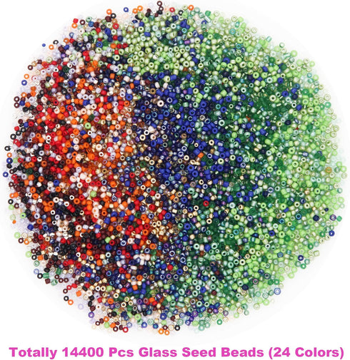 EuTengHao 14400pcs Glass Seed Beads Small Craft Beads for DIY Bracelet Necklaces Crafting Jewelry Making Supplies with Two 0.5mm Clear Bracelet St...