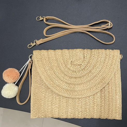 monochef Straw Purse Bag for Women: Vacation Beach Essentials Handbags Shoulder Woven Crossbody Bags Rattan Clutch Purses Summer Wicker Handmade E...