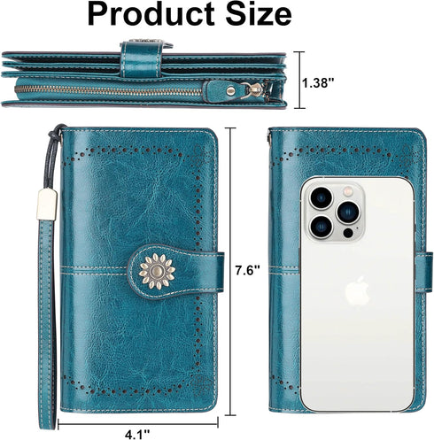 Lavemi Womens Large Capacity Genuine Leather RFID Blocking Wallets Wristlet Clutch Card Holder...