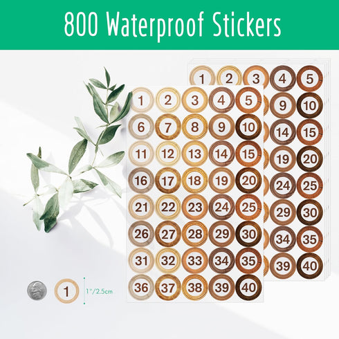800 PCS 1-40 Number Stickers, Water/Oil/Tear Resistant Rustic Wooden Style Number Labels, Remove without Residue for Indoor, Outdoor, Office, Clas...