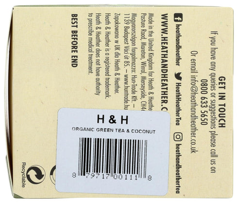 HEATH & HEATHER Organic Green Tea with Coconut 20ct, 20 CT...