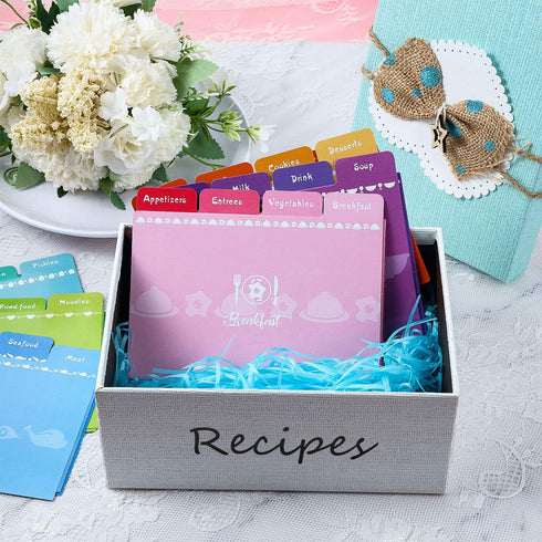Outus 36 Pieces Recipe Card Dividers Tabs Include 24 Labelled and 12 Blank Tabs 60 Adhesive Labels Fit 4 x 6 Inch Cards for Recipe Box Organize (B...