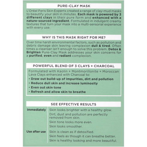 L'Oreal Paris Skincare Pure Clay Face Mask with Charcoal for Dull Skin to Detox & Brighten Skin, Clay Mask, at home face mask, 1.7 oz....