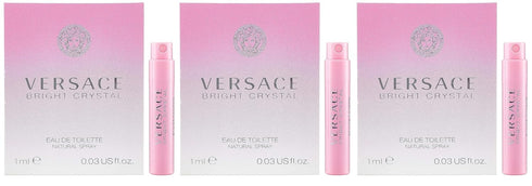 3 Versace Bright Crystal Eau De Toilette Spray Sample Travel Vials .03 oz / 1 ml Each Womens (Lot of 3) NEW...