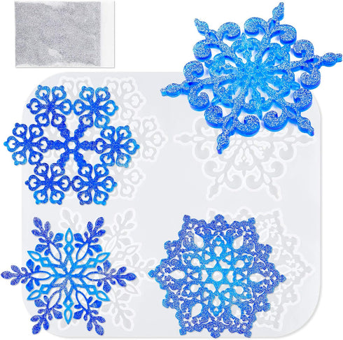 NiArt Epoxy Resin Silicone Plaster Snowflake Coaster Molds 4PCS 4.17" DIY Craft Mold with Edges, Casting Art Handcraft Home Restaurant Holiday Orn...