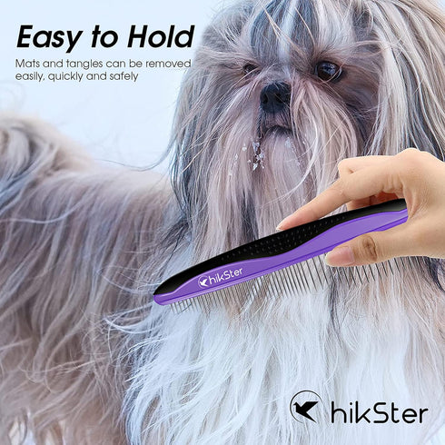 Dog Comb for Grooming Pet Comb with Stainless Steel Rounded Teeth Rubber Handle for Large Medium & Small Cat Comb Removes Knots & Tangled Hair...