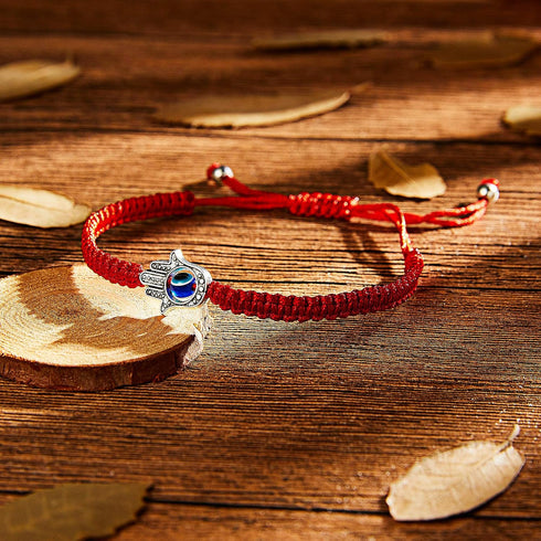 Evil Eye Pendant Bracelet Anklet Red Blue Black Line Hand Turtle Elephant Pendant Adjustable Braided Bracelet Anklet Jewelry for Women and Men...