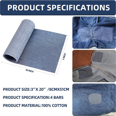 Blue Jeans Denim Patches 4 Rolls, Inside and Outside Iron On Patches, Jean Patches?Blue Denim Iron On Patches, for Jeans Clothing Hole Repairing a...