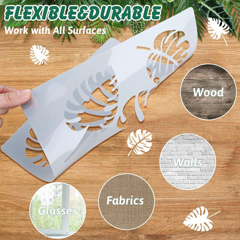 9 Pieces Reusable Painting Stencil Tropical Stencil Plastic Paint Stencils Summer Pattern Drawing Templates Stencils Reusable Craft Stencils for P...