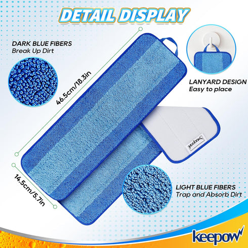 KEEPOW Microfiber Cleaning Pad, Mop Replacement Pads for Hardwood Floor Cleaner, 18 Inch, Washable & Reusable Spray Refills for Hard Surface Lamin...