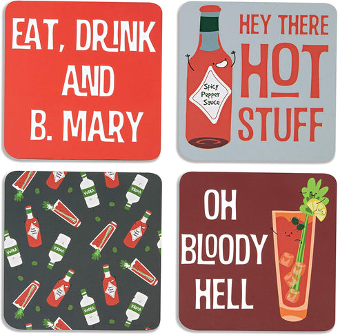 Pavilion - Bloody Mary - 4 Piece Sentiment, Pattern and Character Coaster Set With Box Holder - 4 Inch...
