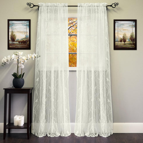 Sweet Home Collection Window Curtains Treatment Panel 63" or 84" Long in Stylish and Unique Patterns and Designs for All Home Décor Songbird Ivory...