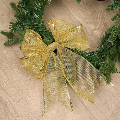 1 Roll 4 Inch Wide 10 Yd Gold Glitter Wired Ribbon, Metallic Gold Mesh Wired Edge Ribbon for Christmas Tree Décor, Gift Wrapping Box, Bows, Wreath...