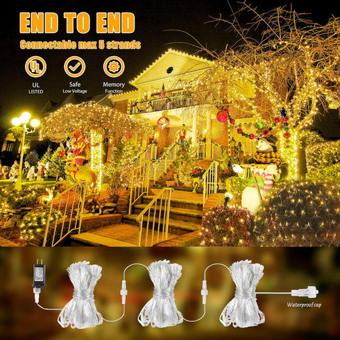 192 LED Net Lights Outdoor Mesh Lights,8 Modes Net Lights for Bushes Plug in, Waterproof Christmas Net String Lights for Bushes Ceiling Wedding In...