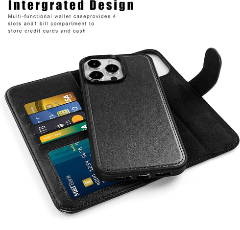 for iPhone 14 Pro Max Wallet Case,Detachable Flip Folio Cover RFID Blocking 4 Card Slots Holder Premium PU Leather Magnetic Kickstand Protective P...
