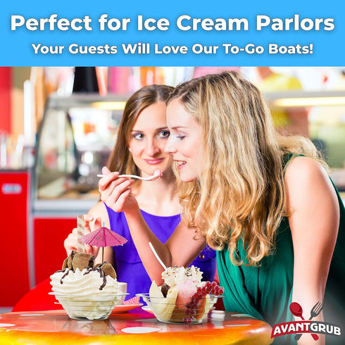 Avant Grub Super Fun, Recyclable 8oz Plastic Banana Split Boats 50 Pack. Durable, Disposable Ice Cream Sundae Dishware Bowl. Perfect Plastic Cups ...