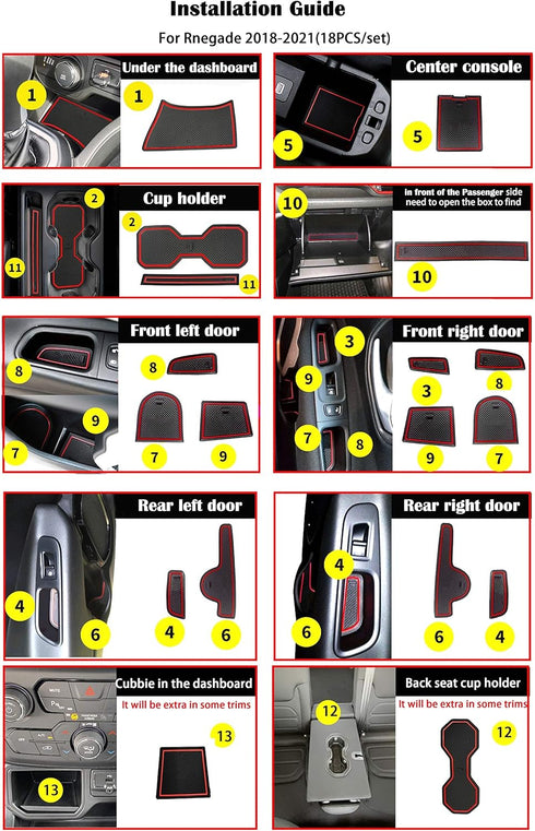 auovo Cup Holder Insert Liner Coaster Anti Dust Mats for Renegade Accessories 2018 2019 2020 2021 2022 2023 Custom Center Console Door Pads 18PCS ...