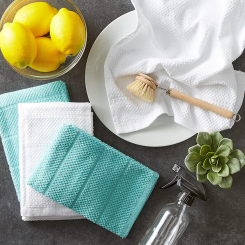 DII Basic Chef Collection, Assorted Terry Kitchen Towel Set, Dishtowel Set, Aqua, 4 Piece...