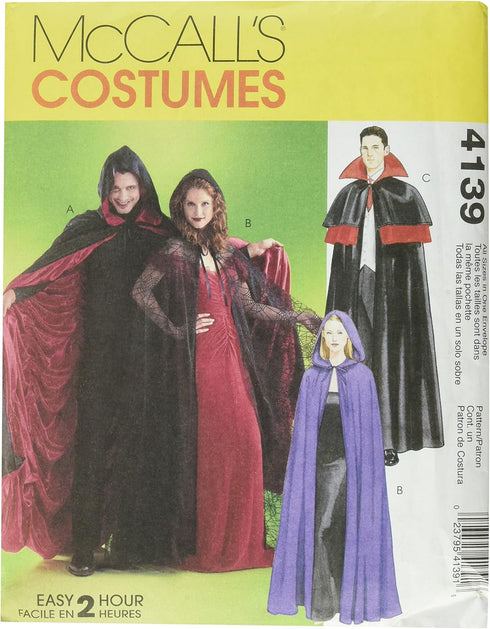 McCall's M4139 Misses'/Men's/Teen Boys' Lined & Unlined Cape Costumes Pattern OSZ (One Size)...
