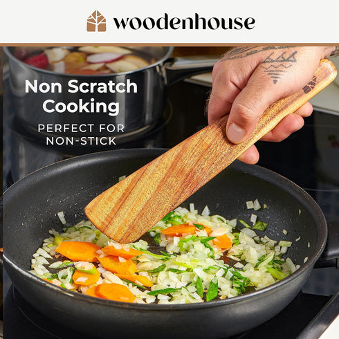 Wooden Spatula for Cooking, Teak Spatulas for Kitchen Use - Wooden Cooking Utensils Set of 4 including Paddle, Turner, Slotted Spurtle and Wood Sc...