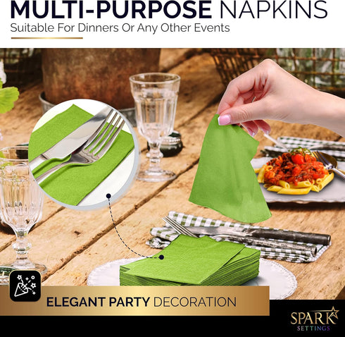 Dinner Napkins Disposable Guest Towels, Kiwi Beverage Napkins Soft and Absorbent Paper Napkins Dinner Size for Party, Wedding, 8” x 4.5” 2 Ply Par...