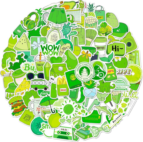 100 Pcs Green Stickers Pack for Teens Girls Boys, Girl's Green Aesthetic Stickers, Cute Green Stickers, Waterproof Vinyl Stickers, Vsco Stickers f...