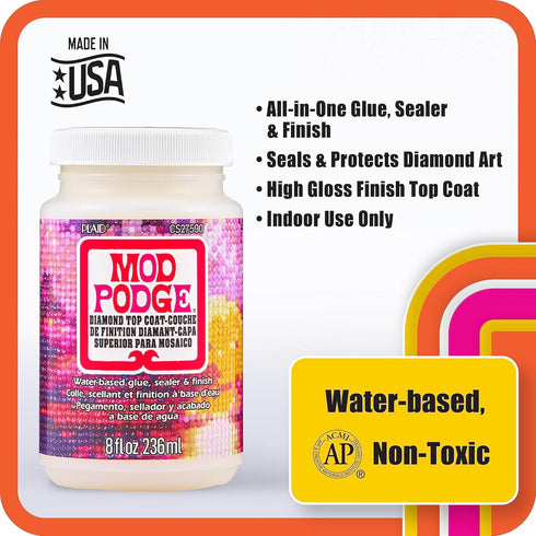 Mod Podge Top Coat, Premium All-in-One Glue, Sealer, and Finish Perfect for Preserving Diamond Puzzle Arts and Crafts Projects, CS27590, Clear...