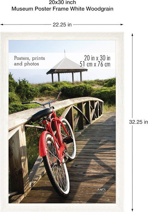 MCS Museum Poster Frame 20x30 White Woodgrain, Vertical & Horizontal Wall Hanging Large Picture Frame for Photos, Posters & Art Prints (1-Pack)...