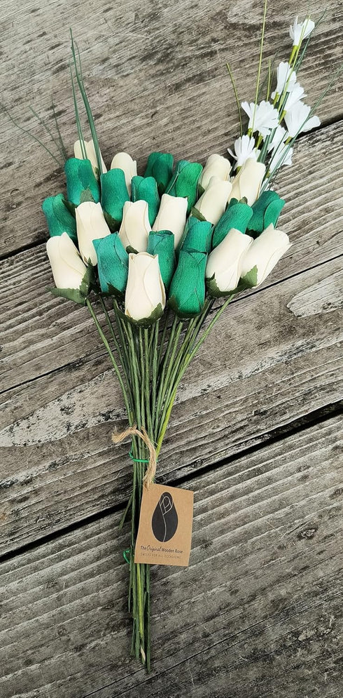 St. Patrick's Day Green and White Flower Bouquet Closed Bud Roses (2 Dozen)...