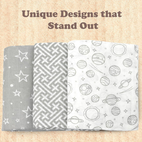 Bublo Baby Muslin Swaddle Blankets, Swaddle Blanket for Baby Boys and Girls, 3-Pack Breathable Premium 100% Cotton Baby Receiving Blankets, Exta L...
