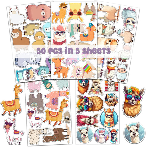 50 Pcs Funny Llama Stickers Waterproof Decals Vinyl Cute Animal Alpaca Camel Theme Sticker Patches Bottles Computer Laptop Phone Case Motorcycle f...
