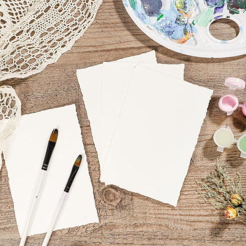 25 Sheets Watercolor Paper, 300 GSM Deckled Edge Paper 4 x 6 inch Rough/Textured Handmade Paper Cotton Paper White Textured Paper for Watercolors,...