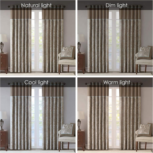Madison Park Aubrey 2 Panel Curtain Faux Silk Paisley Jacquard, Rod Pocket Curtain for Living Room, Kitchen, Room Darkening Window Drape for Bedro...