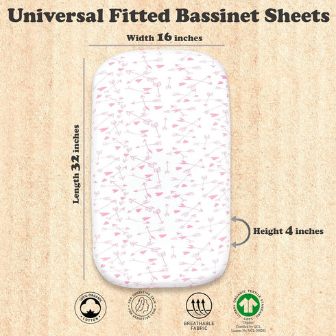 Bassinet Sheets Girl– 3-Pack Soft Fitted Bassinet Sheets, Organic Cotton, Breathable & Cozy, Fits 32x16x4 Inch Rectangle, Oval & Hourglass Mattres...