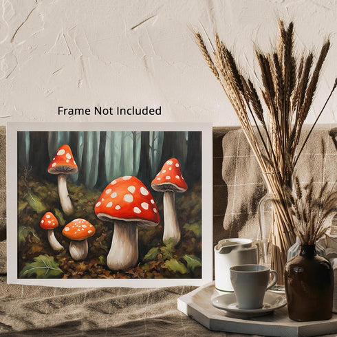 Posterizer 1 pcs-cute mushrooms in the wild-oil painting style 5-Floral & Botanical Art-Landscape & Nature Art-Decor for Home & Office- unframed w...