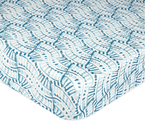Crane Baby Soft Cotton Crib Mattress Sheet, Fitted Sheet for Cribs and Toddler Beds, Indigo Blue, 28”w x 52”h x 9”d...