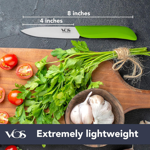 Vos Ceramic Paring Knife - 4 Inch Zirconia Blade With Sheath Cover - Handle Fruit and Vegetables Kitchen Knife (Green)...