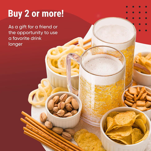 Double Walled Beer Mug For Freezer, Clear Plastic Beer Mug Frozen Cup 16 oz with Handle...