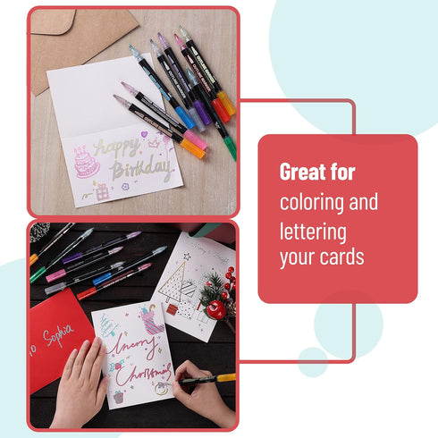 Mr. Pen- Double Line Outline Markers, 10 Colors, Shimmer Markers, Self-Outline Metallic Markers, Outline Pens, Craft Pens...