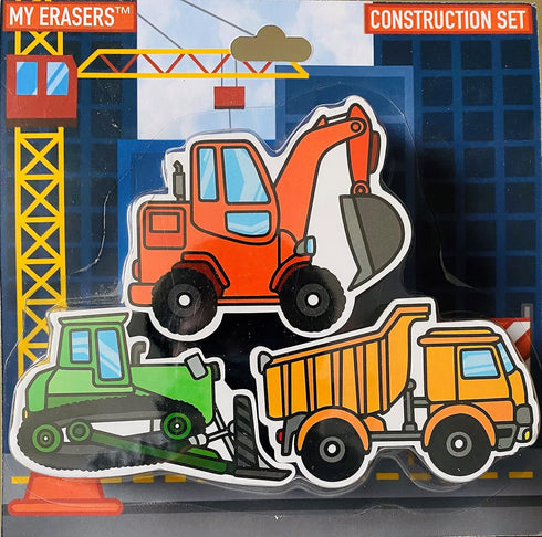 Magnetic Dry Erase Eraser for Whiteboard - 3 Pack Cute Design Construction Truck Set - Excavator, Dump Truck and Bulldozer - For Kids and Classroo...