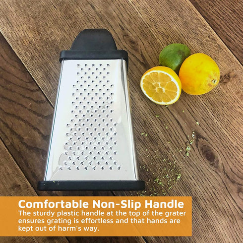 Jean-Patrique Stainless Steel Cheese Grater with Handle - Four-Sided Box, Dishwasher Safe - Pasmesan Cheese Shredder, Citrus Zester...