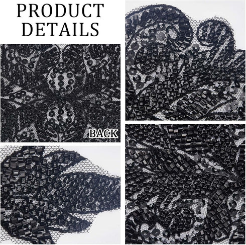 GORGECRAFT 2PCS Bead Embroidery Lace Appliques Flower Pattern Polyester Patches Beaded Tulle Decorative Sewing Ornament Accessories for Wedding Dr...