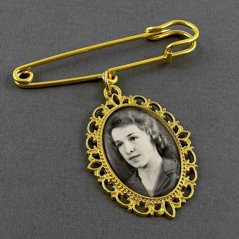 Gold Wedding Bouquet Photo Charm Pin for Bridal Bouquet or Boutonniere Memorial for Mother Father of The Bride or Groom Wedding Accessory...