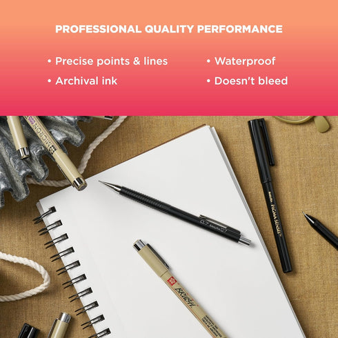 SAKURA Pigma Micron Manga Comic Pro Fineliner Pens - Archival Black Ink Pens - Assorted Point Sizes - 6 Pack...