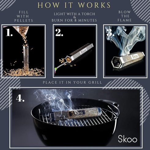 Pellet Smoker - BBQ Hexagonal Smoking Tube + Brush + Hook + Free EBook + Digital User Guide - 5 Hours of Billowing Smoke - For Electric, Gas, Char...