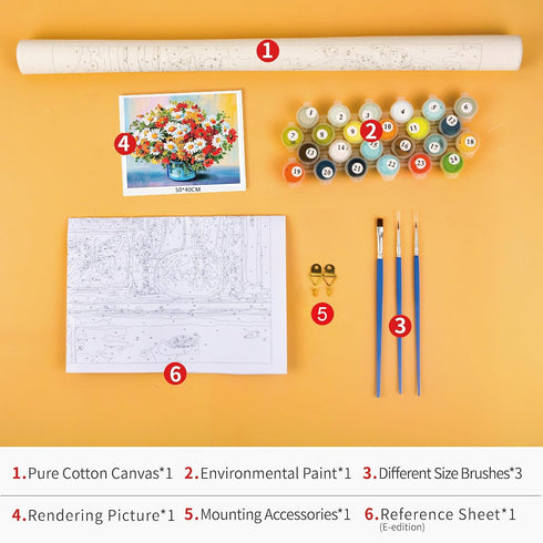 TUMOVO Paint by Number for Adults Daisy Paint by Numbers for Adults Beginner with Brushes and Acrylic Pigment Vase Adult Paint by Number Kits on C...