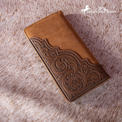 Montana West Western Wallet for Men Long Bifold Wallet with Card Slots Cowboy Vintage Checkbook Wallet MW-611TN...
