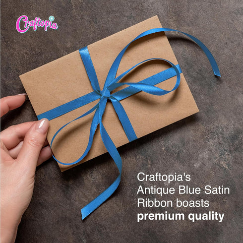 Craftopia Satin Ribbons Blue (0.6 inchx30ft) - Ideal for DIY, Craft, and Sewing Projects - Ribbon for Flower Bouquet - Beautifully Stitched Edges ...